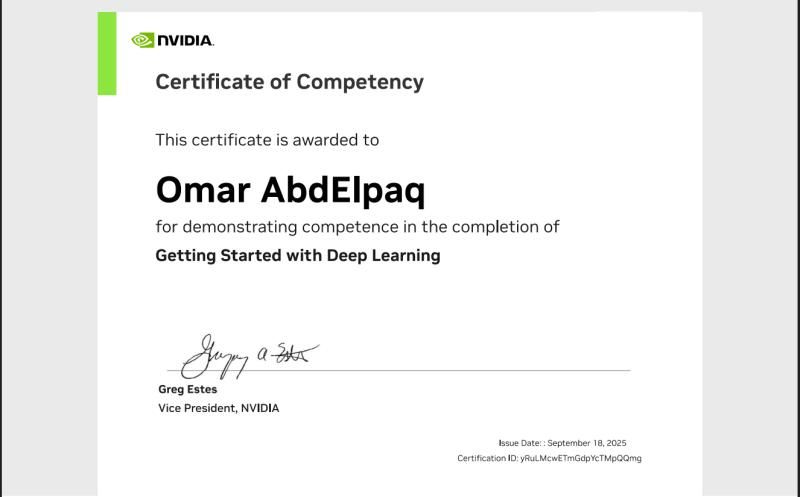 NVIDIA Fundamentals of Deep Learning certificate