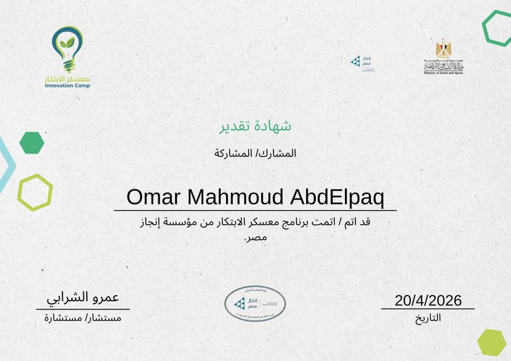 Innovation Camp INJAZ Egypt certificate